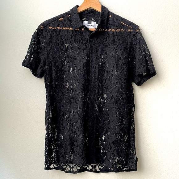 Black Lace Button Down Dress Shirt - Picture 2 of 2